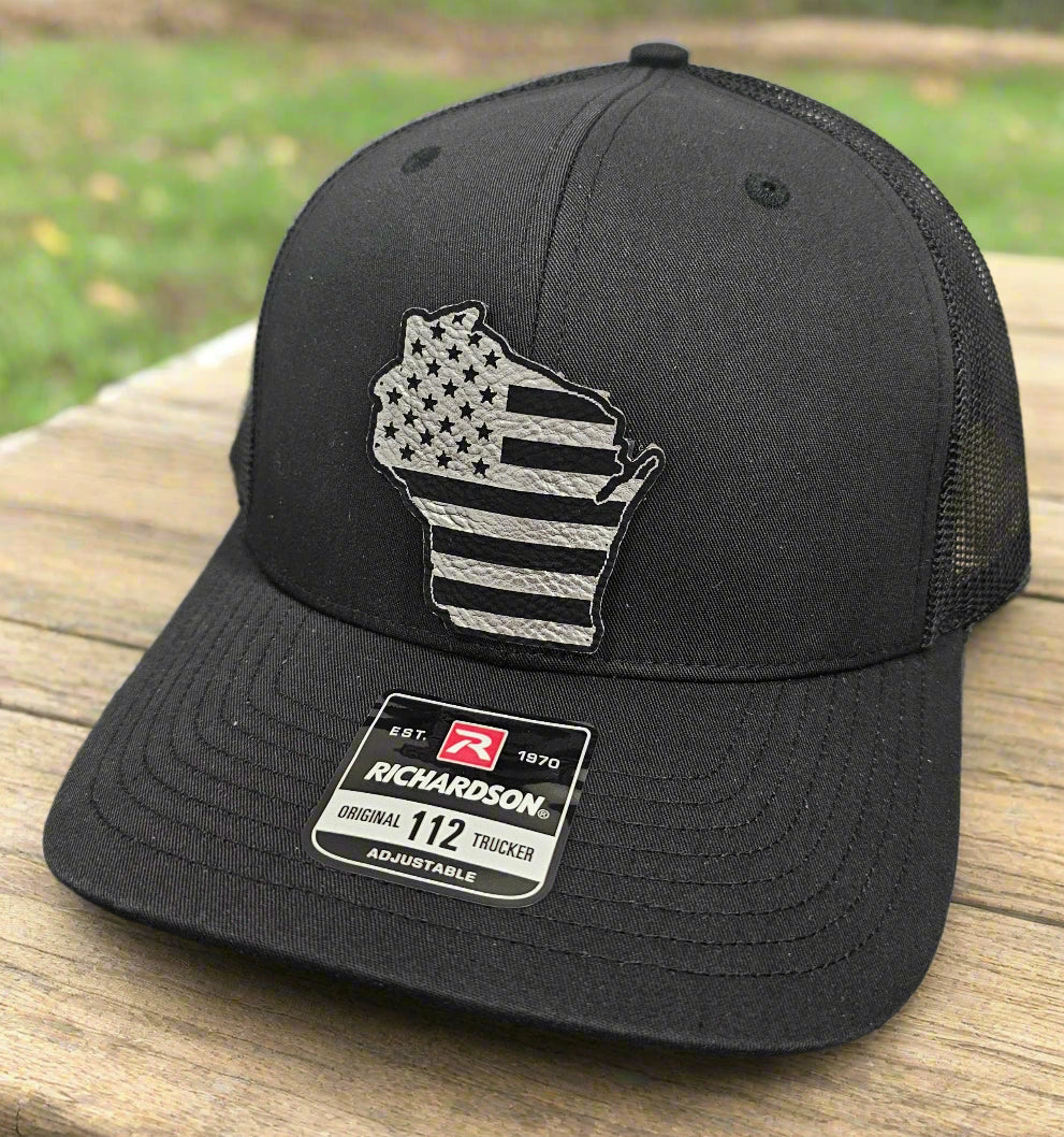 Richardson 112 Silver Wisconsin American Flag Trucker Hat - Woelfel Custom Designs