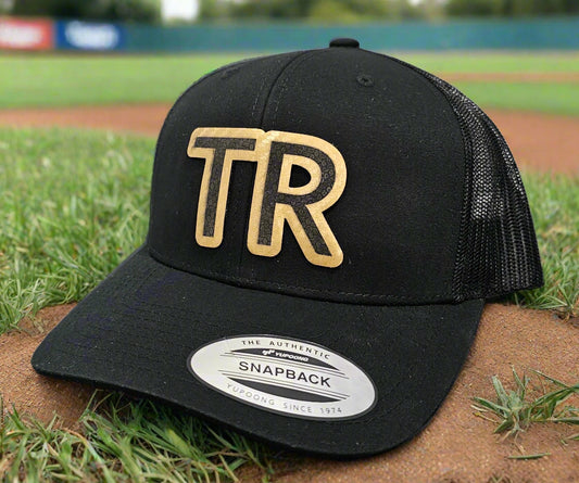 Richardson 112 Black and Gold Carbon Fiber Pattern TR Patch Hat - Woelfel Custom Designs