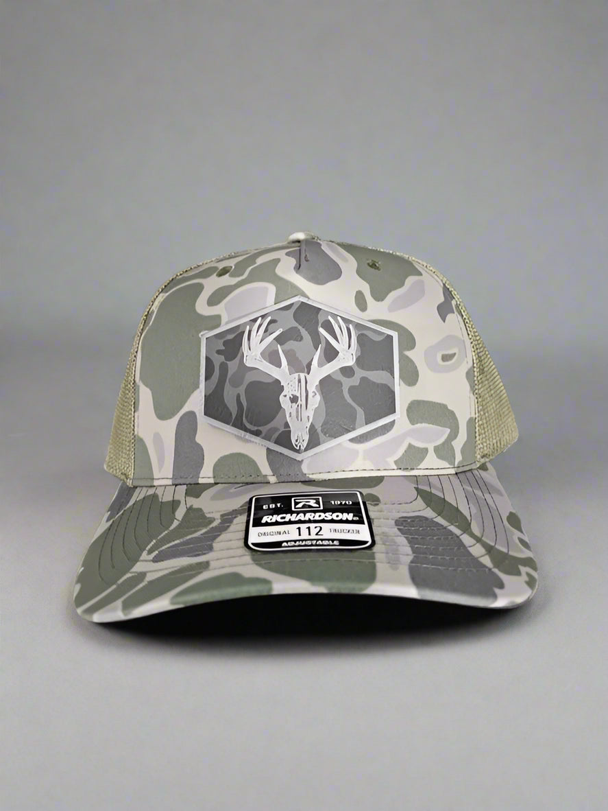 Richardson 112 Euro Mount Buck Deer/American Flag Black Camo Patch Hat - Woelfel Custom Designs