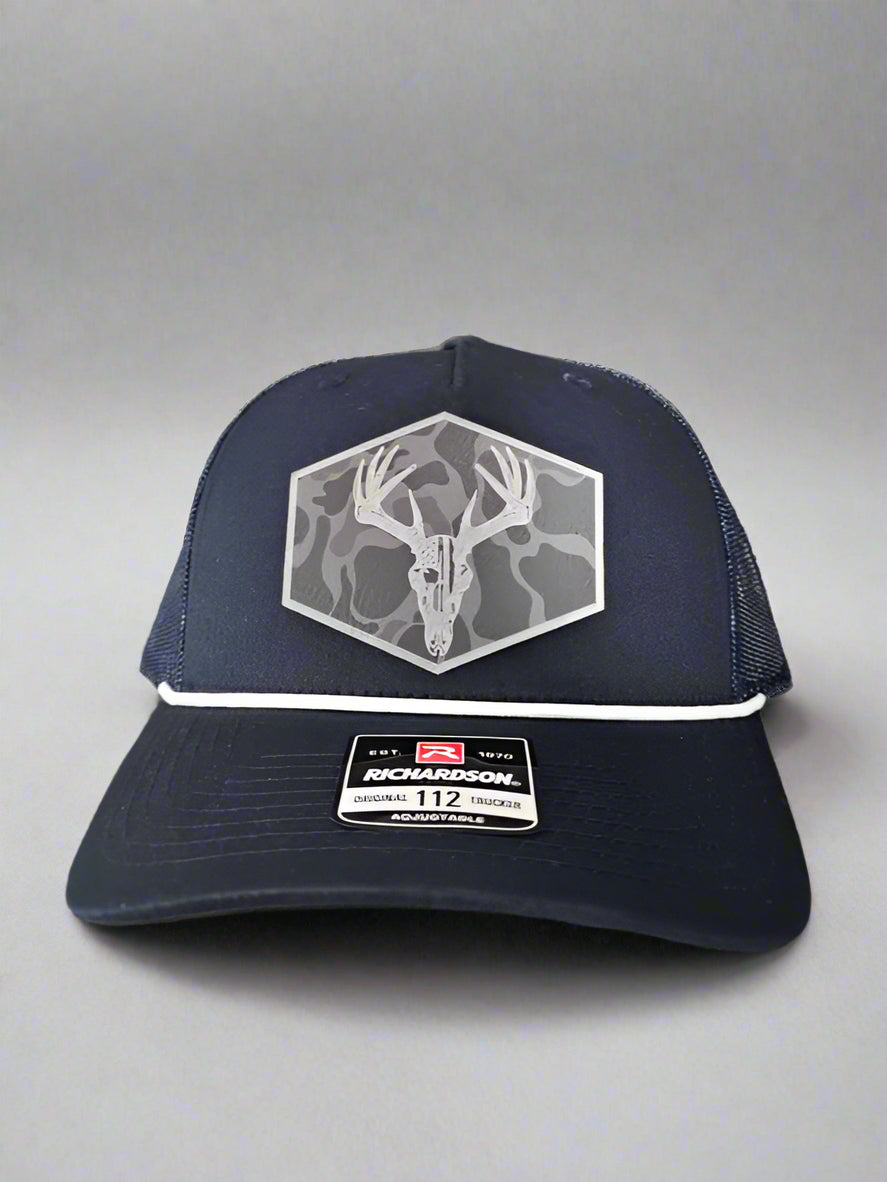 Richardson 112 Euro Mount Buck Deer/American Flag Black Camo Patch Hat - Woelfel Custom Designs