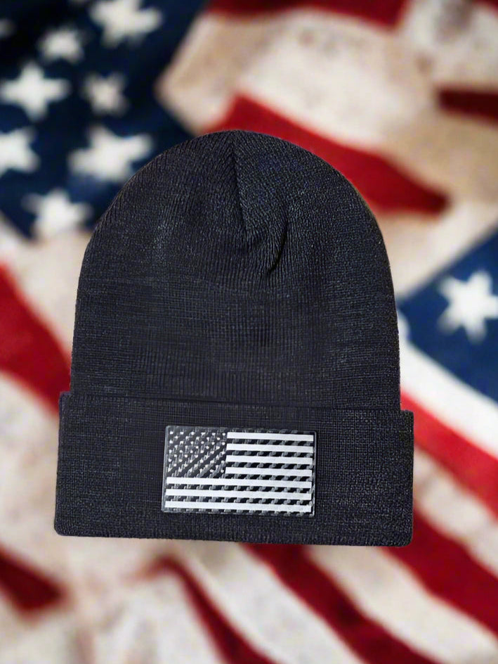 Carbon Fiber Pattern American Flag Beanie - Woelfel Custom Designs