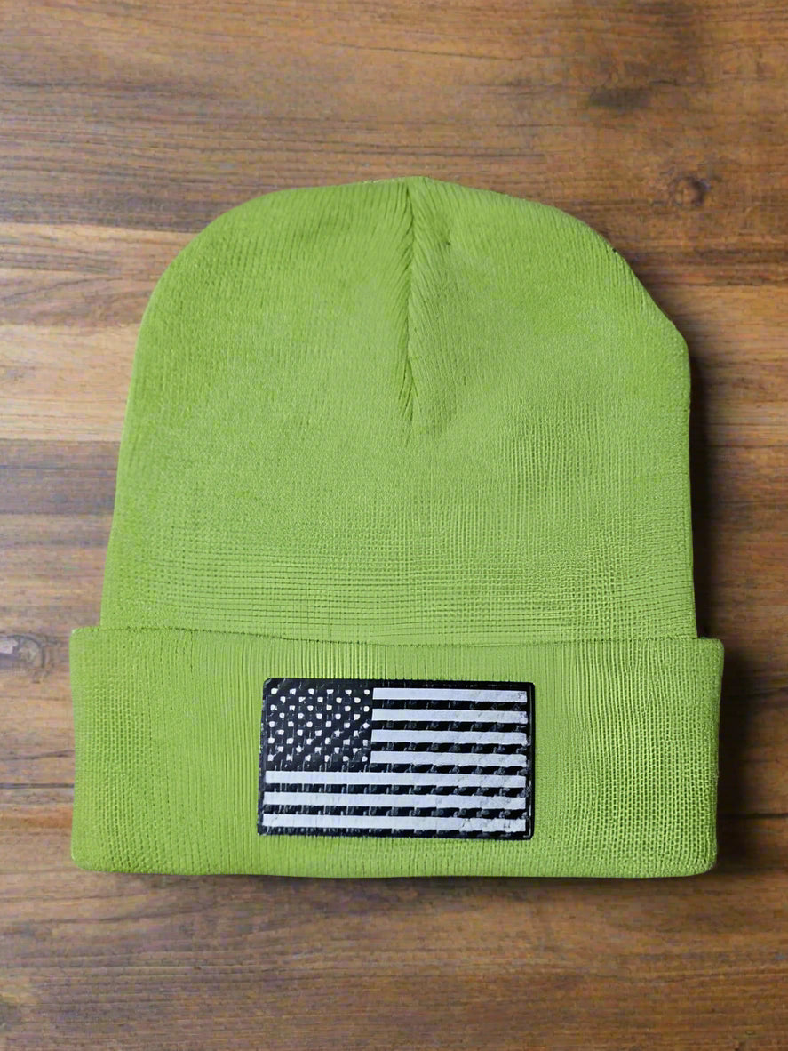 Carbon Fiber Pattern American Flag Beanie - Woelfel Custom Designs