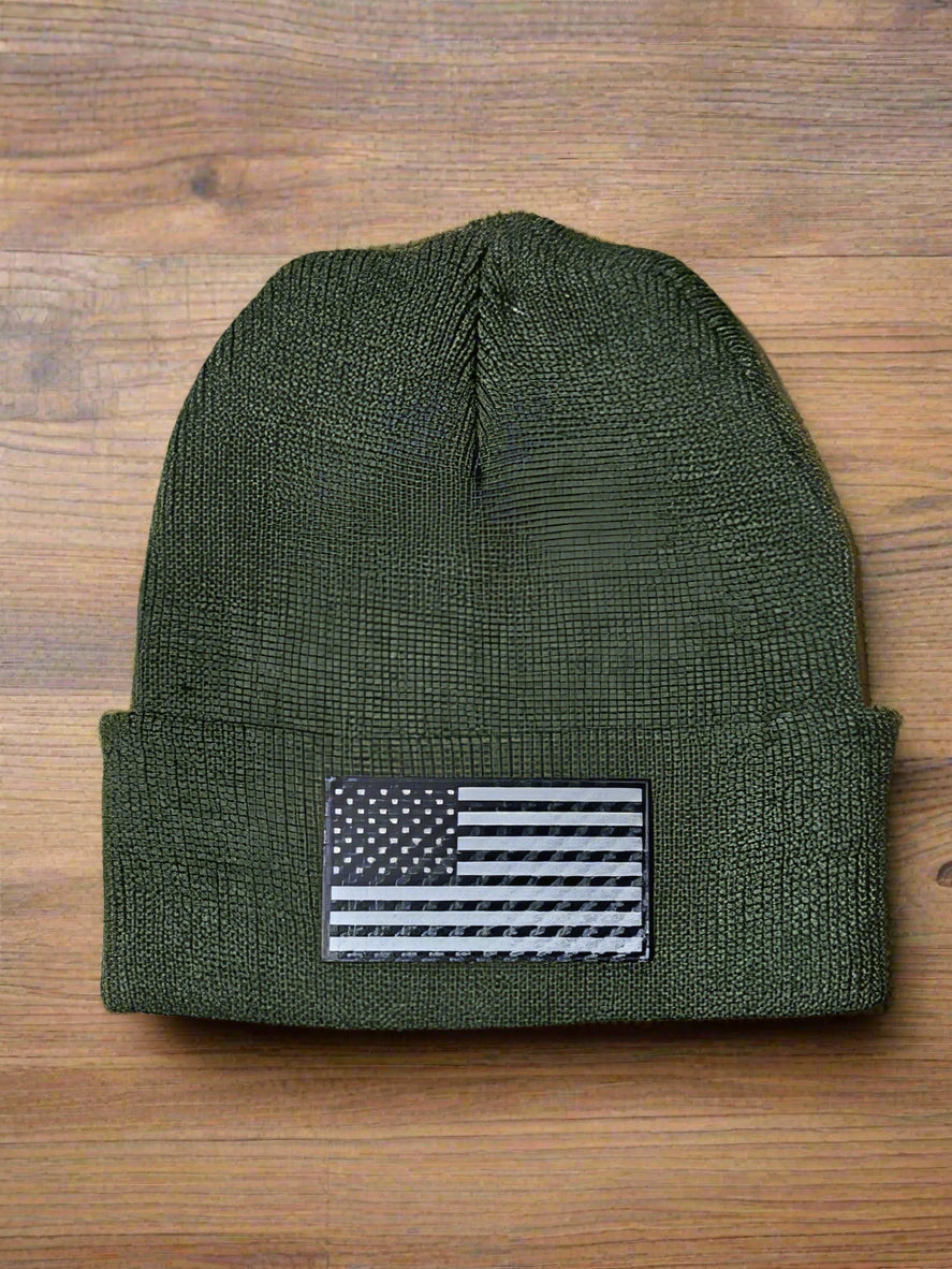 Carbon Fiber Pattern American Flag Beanie - Woelfel Custom Designs