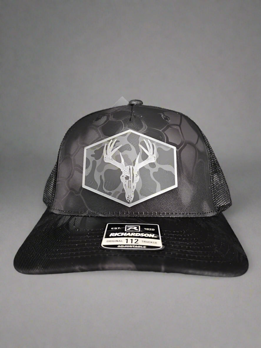 Richardson 112 Euro Mount Buck Deer/American Flag Black Camo Patch Hat - Woelfel Custom Designs