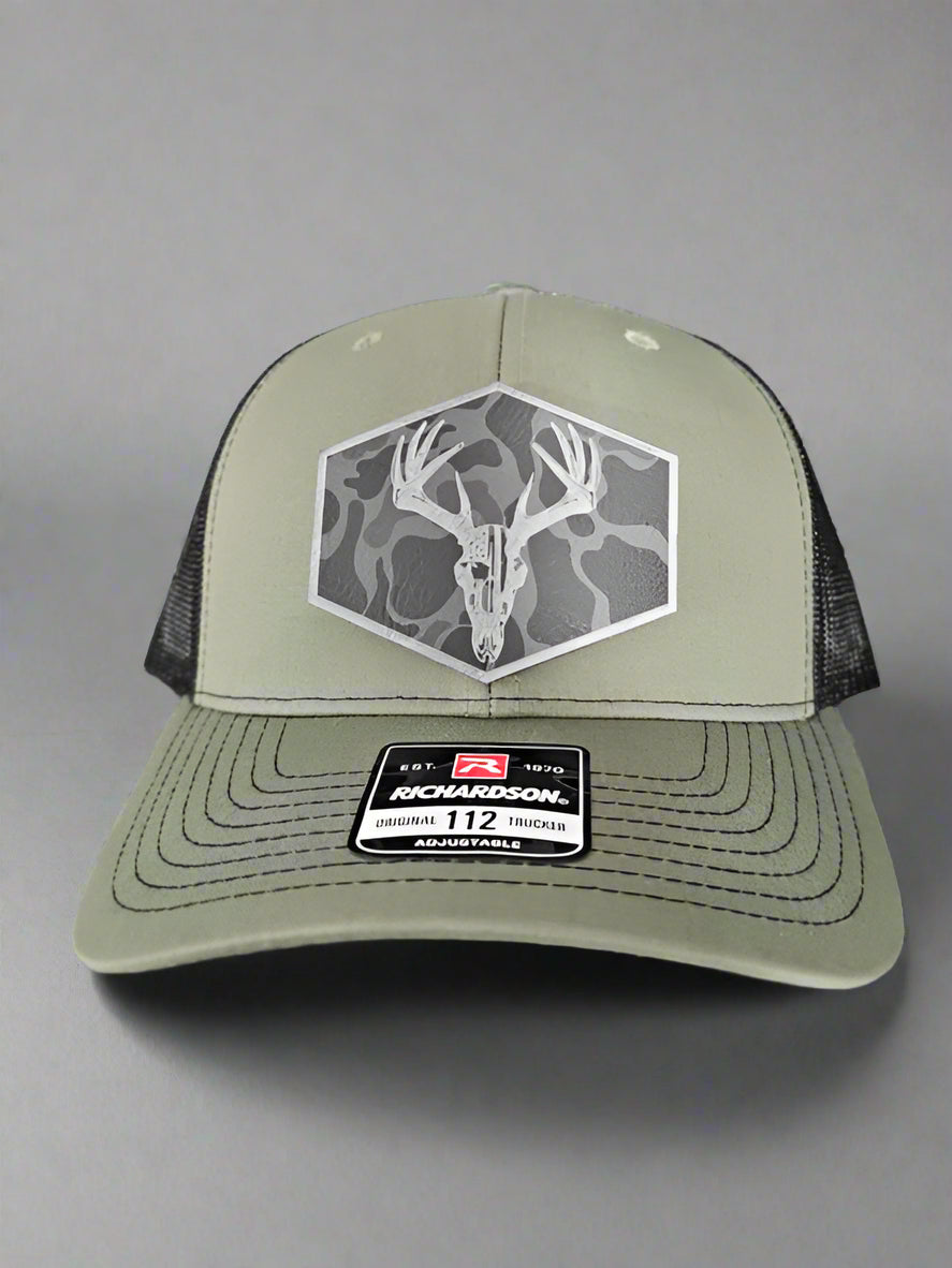Richardson 112 Euro Mount Buck Deer/American Flag Black Camo Patch Hat - Woelfel Custom Designs