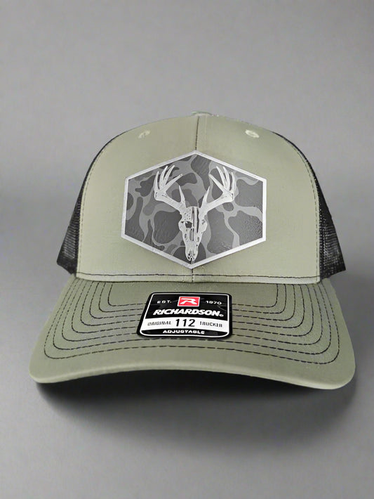 Richardson 112 Euro Mount Buck Deer/American Flag Black Camo Patch Hat - Woelfel Custom Designs