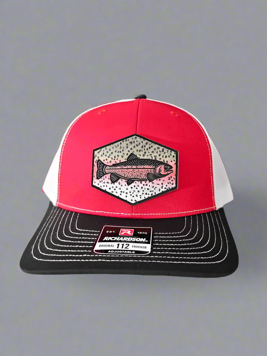 Richardson 112 Rainbow Trout Scales Fishing Trucker Hat - Woelfel Custom Designs