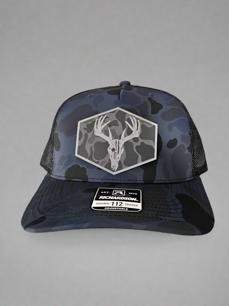 Richardson 112 Euro Mount Buck Deer/American Flag Black Camo Patch Hat - Woelfel Custom Designs