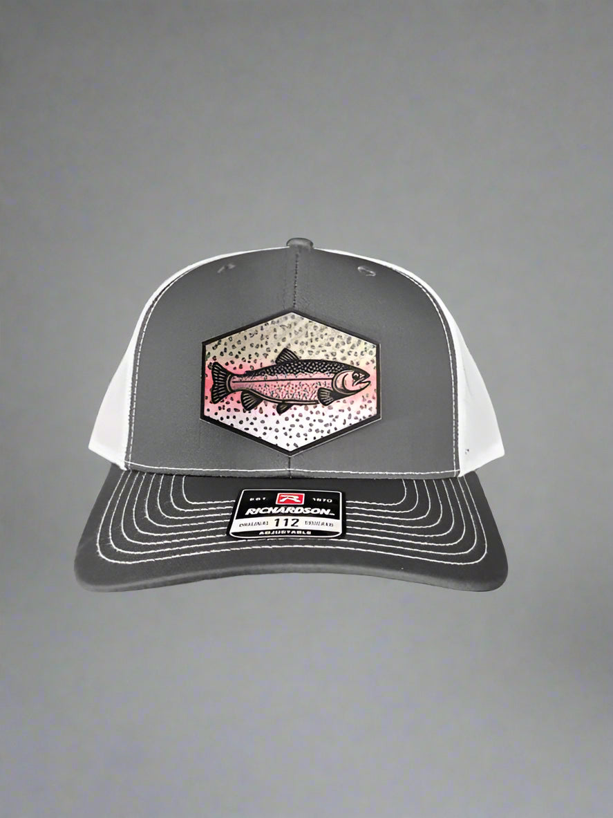 Richardson 112 Rainbow Trout Scales Fishing Trucker Hat - Woelfel Custom Designs