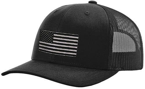 Richardson 112 Black and Silver American Flag Trucker Hat - Woelfel Custom Designs