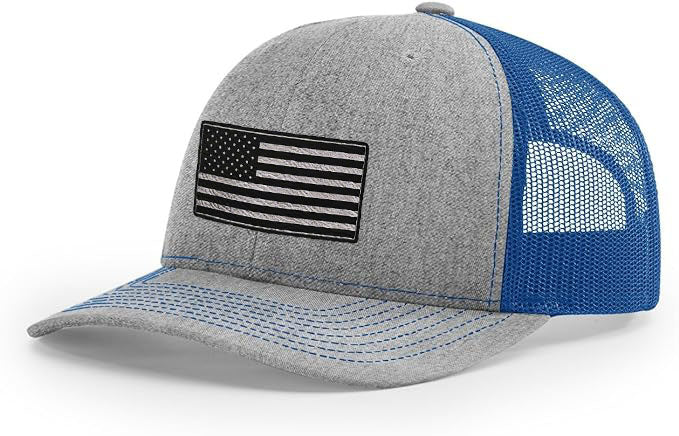 Richardson 112 Black and Silver American Flag Trucker Hat - Woelfel Custom Designs