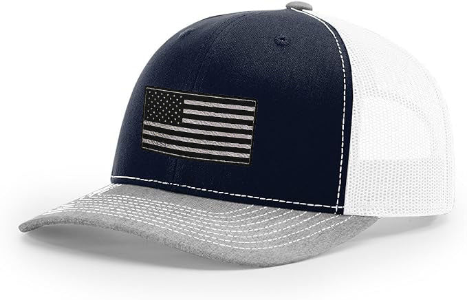 Richardson 112 Black and Silver American Flag Trucker Hat - Woelfel Custom Designs