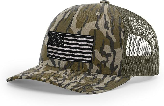 Richardson 112 Black and Silver American Flag Trucker Hat - Woelfel Custom Designs
