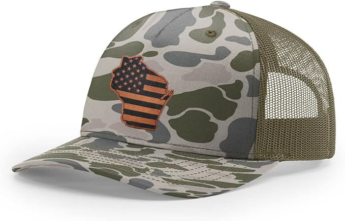Richardson 112 Wisconsin American Flag Trucker Hat - Woelfel Custom Designs