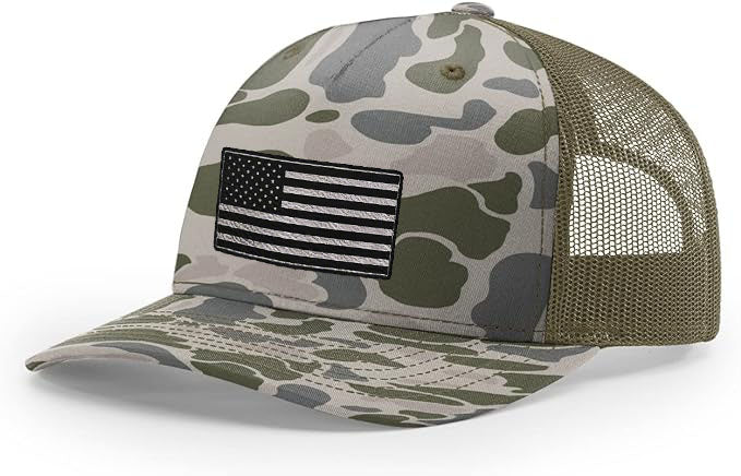 Richardson 112 Black and Silver American Flag Trucker Hat - Woelfel Custom Designs