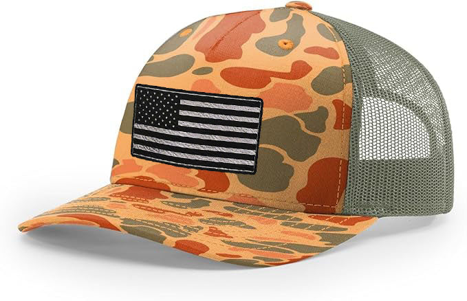 Richardson 112 Black and Silver American Flag Trucker Hat - Woelfel Custom Designs