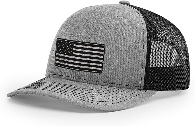 Richardson 112 Black and Silver American Flag Trucker Hat - Woelfel Custom Designs