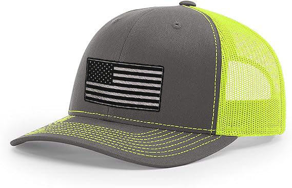 Richardson 112 Black and Silver American Flag Trucker Hat - Woelfel Custom Designs