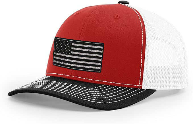 Richardson 112 Black and Silver American Flag Trucker Hat - Woelfel Custom Designs