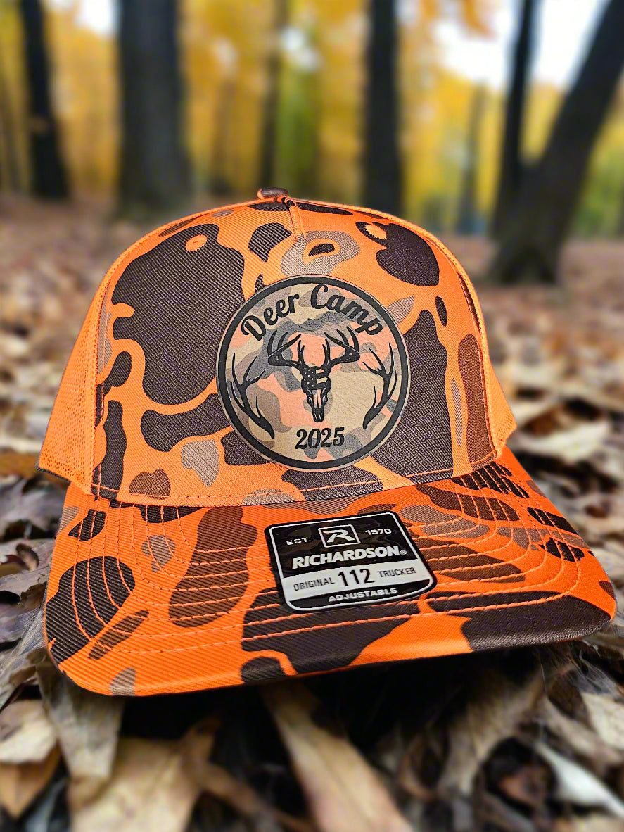 Richardson 112 2025 Deer Camp Hat - Premium Orange Camo Circle Patch