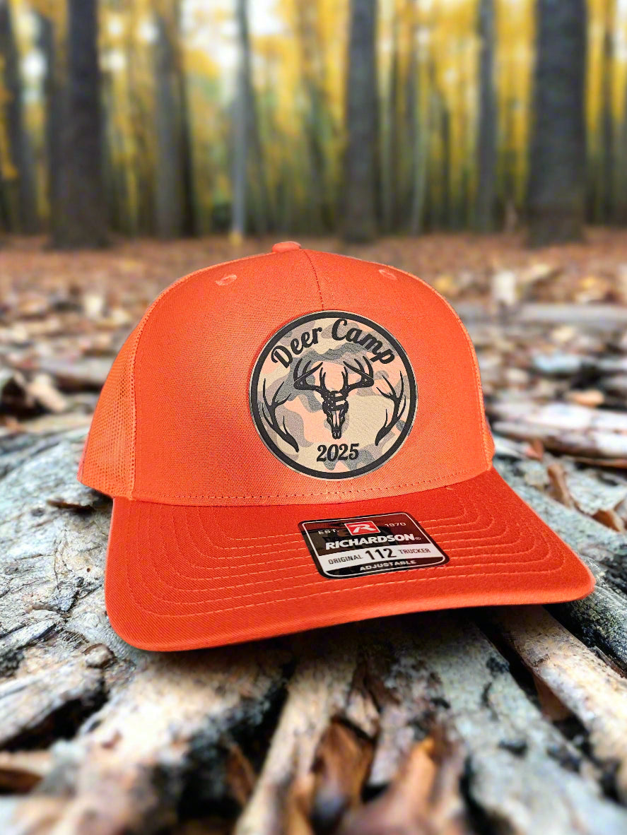 Richardson 112 2025 Deer Camp Hat - Premium Orange Camo Circle Patch