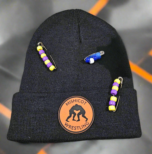 Black/Orange Mishicot Wrestling Pins Beanie