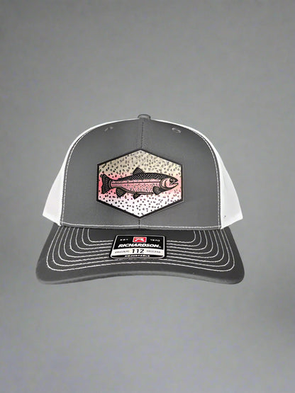Richardson 112 Rainbow Trout Scales Fishing Trucker Hat - Woelfel Custom Designs 