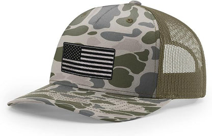 Richardson 112 Black and Silver American Flag Trucker Hat