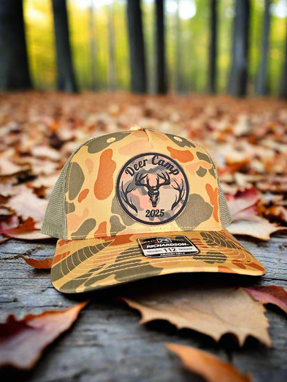 Richardson 112 2025 Deer Camp Hat - Premium Orange Camo Circle Patch